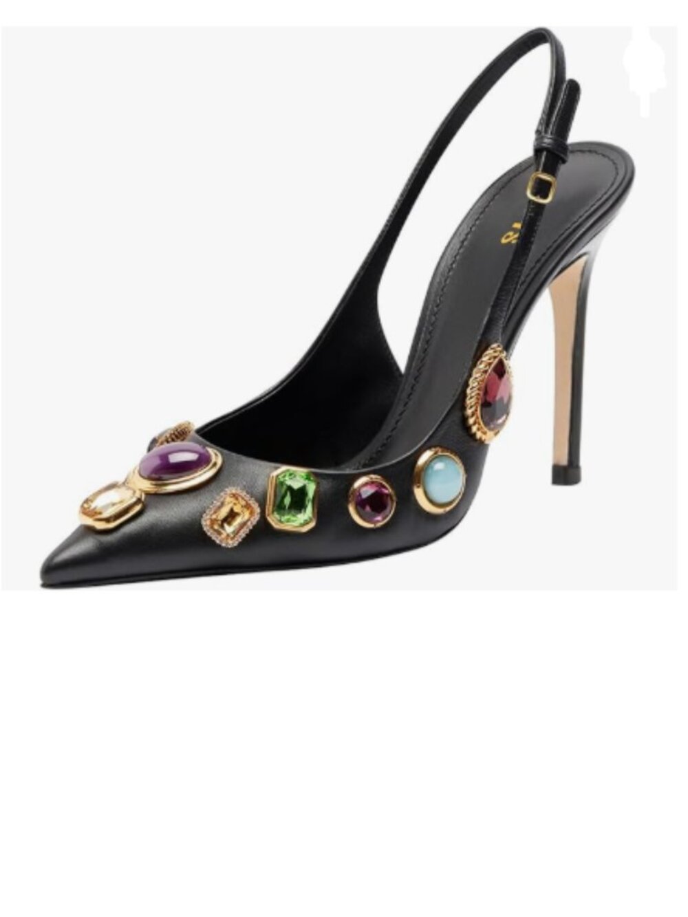 FYS Black Pointed Toe Slip on Pumps High Heel Slingbacks Rhinestone Studs Shoes